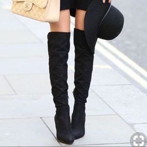 🎉SOLD!🎉 Heeled Black Faux Suede OTK Boots